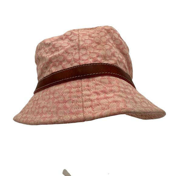 Coach Women's Pink Signature Logo Bucket Hat Leather Trim - Picture 1 of 9